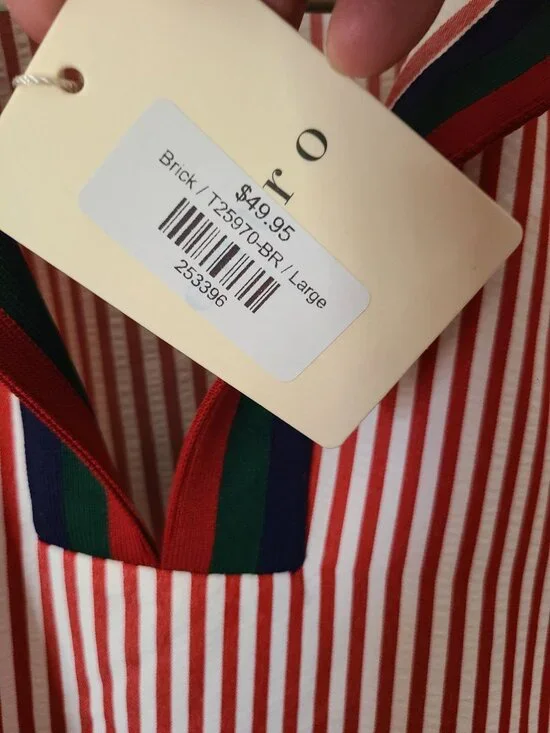 NWT Flowly Oversized Blouse Top Entro Loose Spring SZ Large Red White Stripe SS - Picture 4 of 8